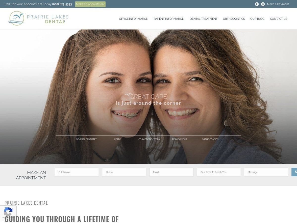 Prairie Lakes Dental Website Screenshot from sunprairiedentists.com