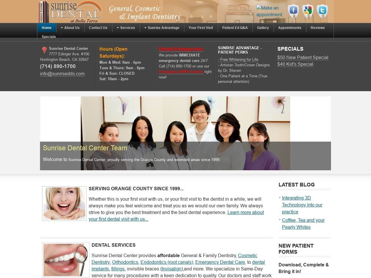 Sunrise Dental Center Website Screenshot from sunrisedds.com