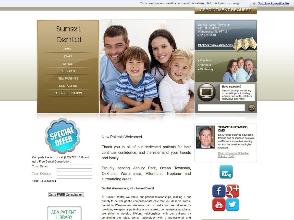 Sunset Dental Website Screenshot from sunsetdentaldmd.com