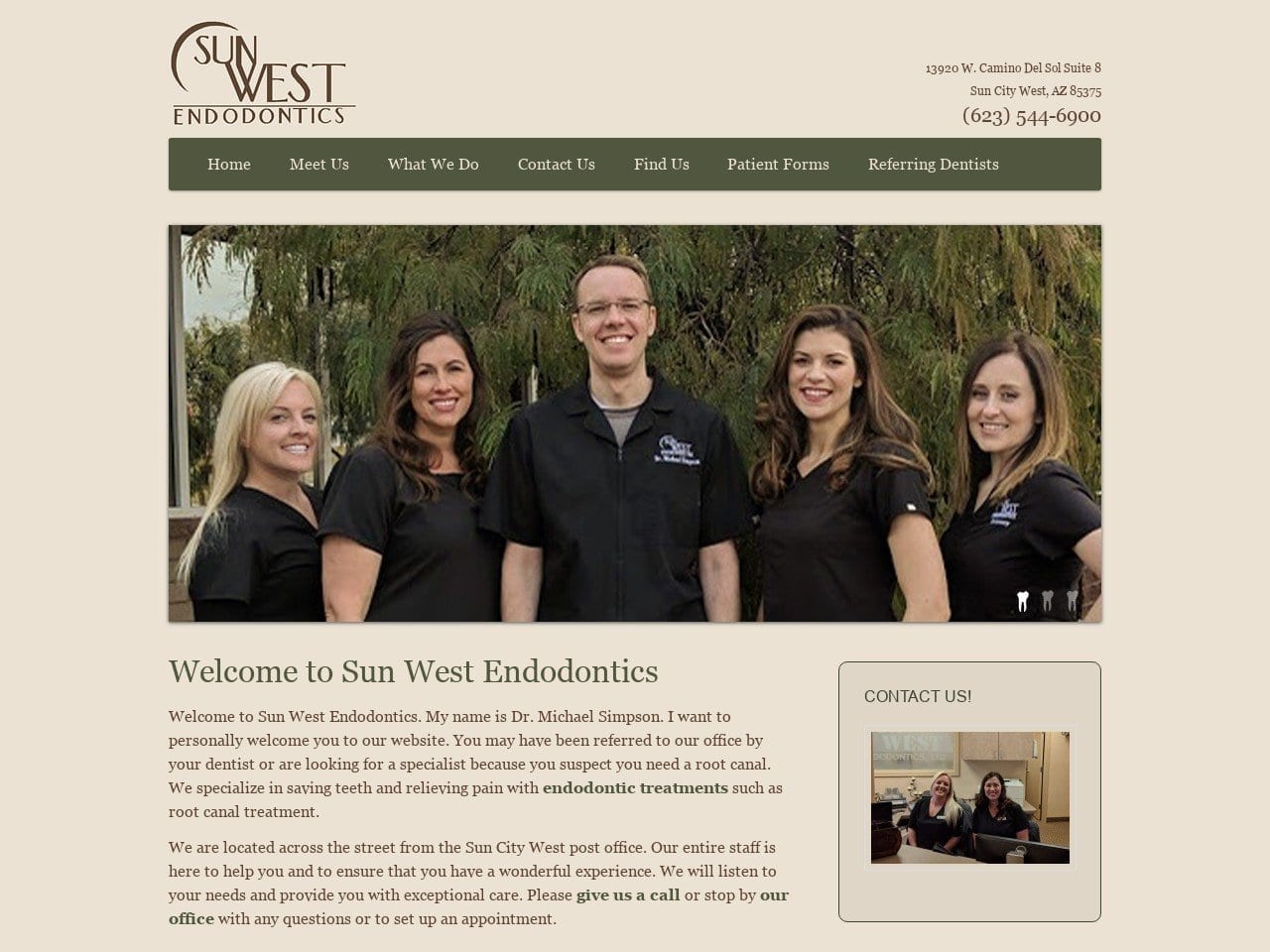 Sun West Endodontics Dr. Michael G Simpson DDS MS Website Screenshot from sunwestendo.com