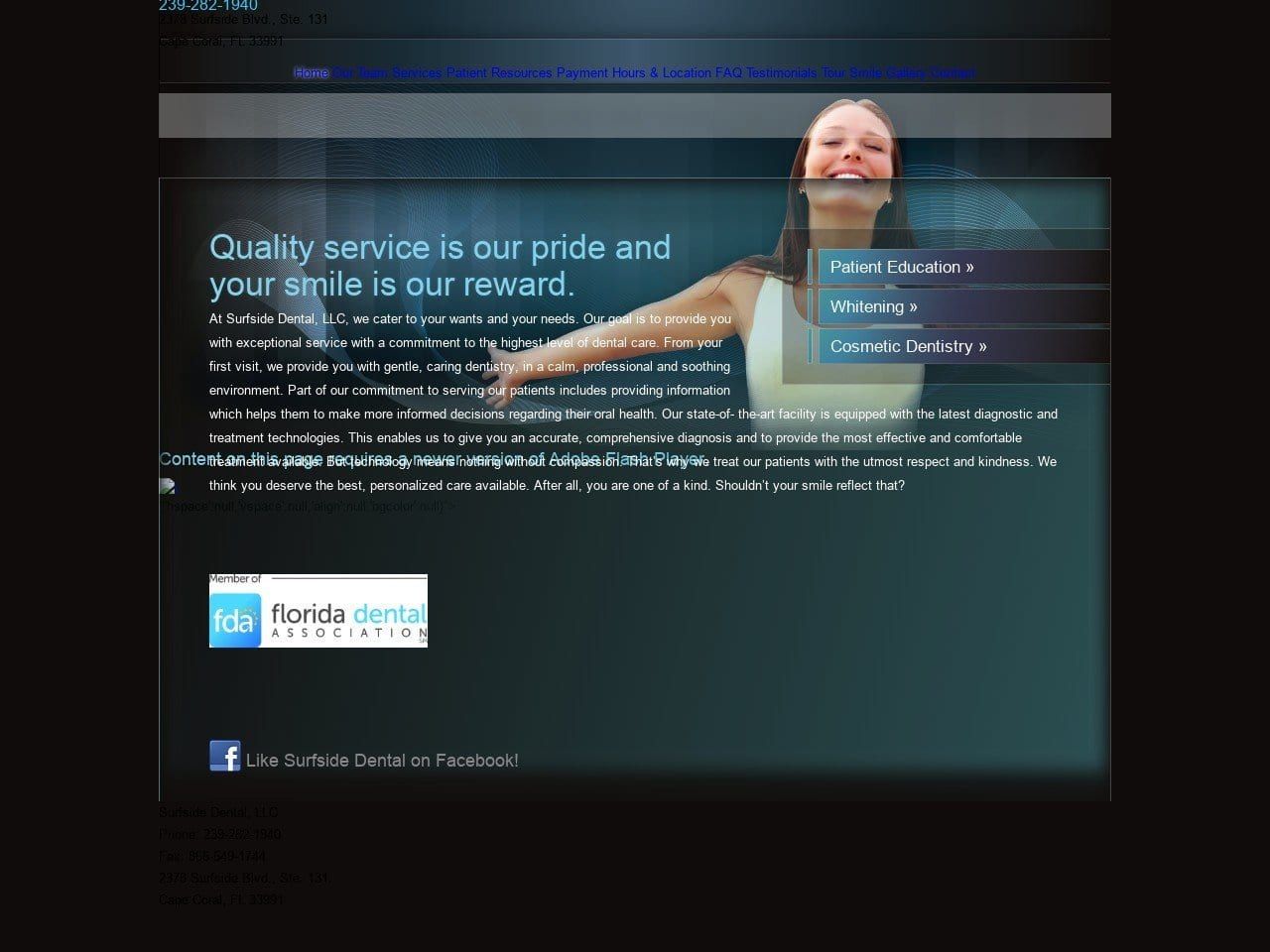 Surfside Dental LLC Website Screenshot from surfsidedentalcapecoral.com