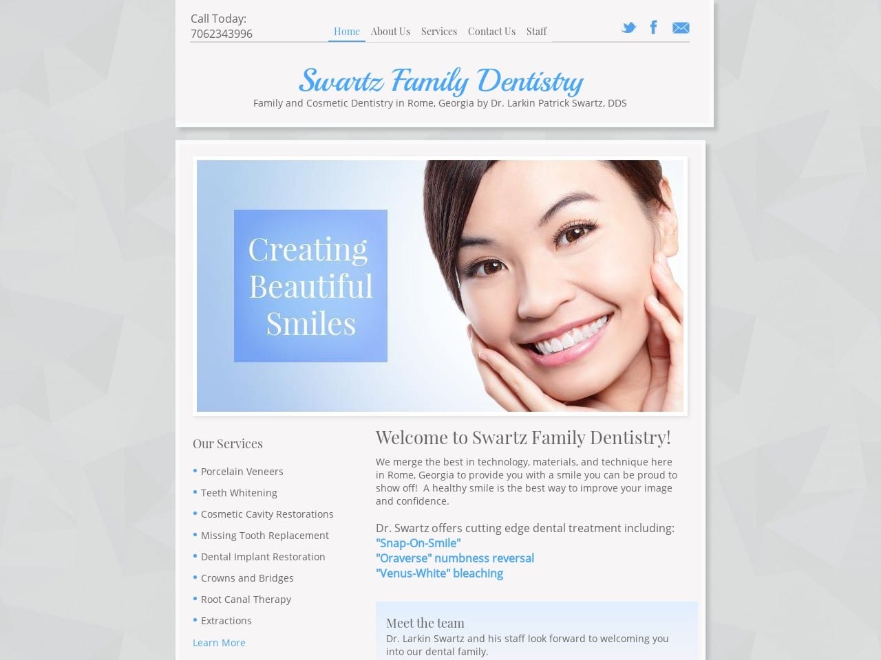 Larkin P. Swartz DDS Dentistry Website Screenshot from swartzdental.com