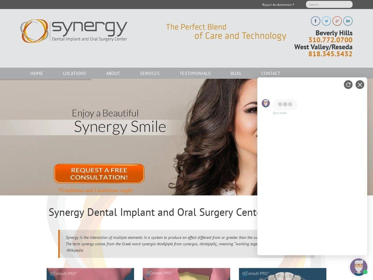 Synergy Dental Implant And Oral Surgery Center V. Website Screenshot from synergyoms.com