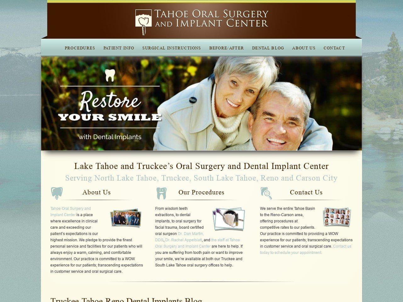 Tahoe Oral Surgery and Implant Center Website Screenshot from tahoeoralsurgery.com