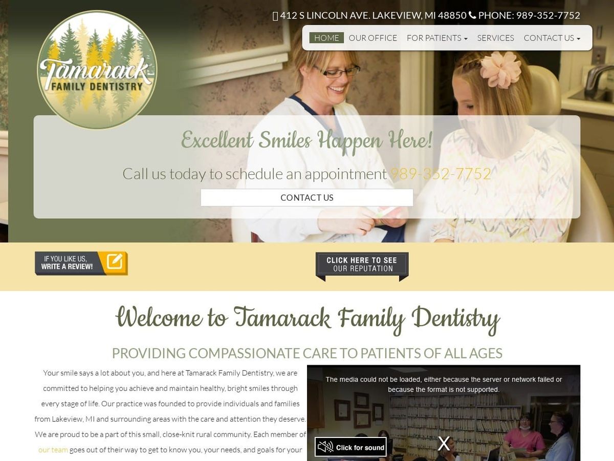 Tamarack Family Dentist Website Screenshot from tamarackfamilydentistry.com