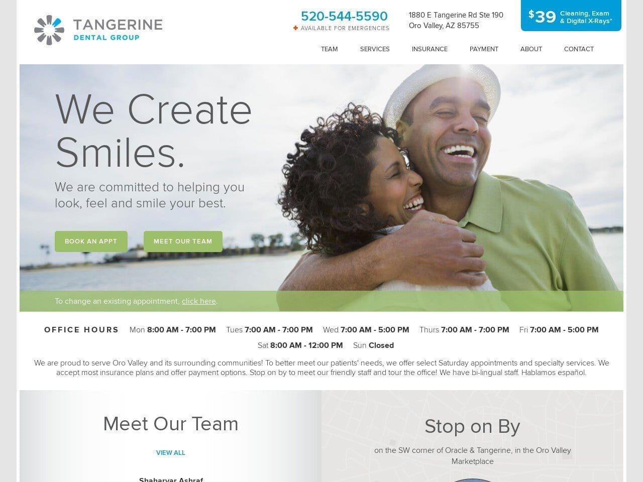 Tangerine Dental Website Screenshot from tangerinedentalgroup.com