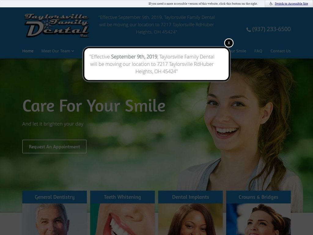 Brite White Dental Website Screenshot from taylorsvillefamilydental.com