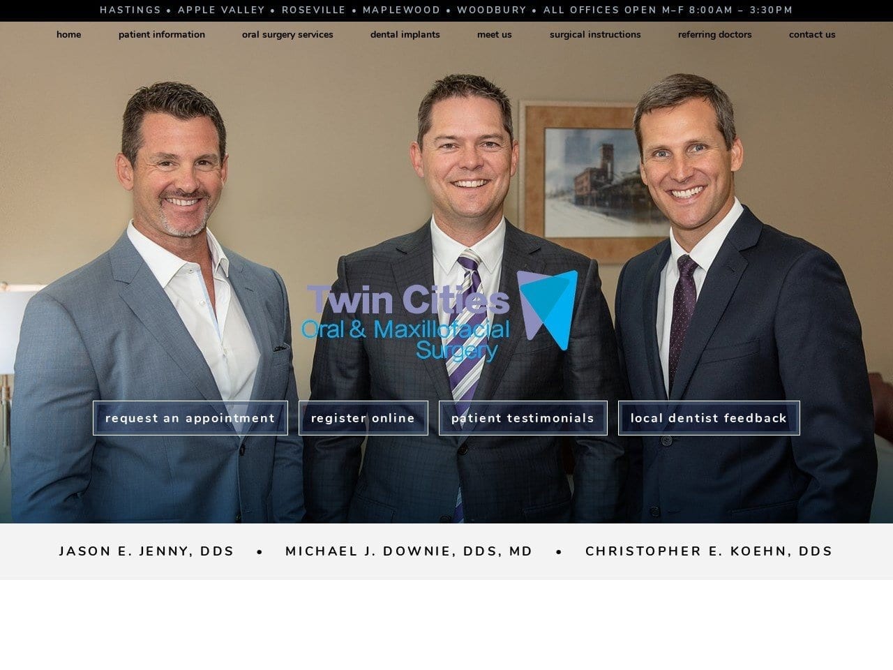 Twin Cities Oral and Maxillofacial Surgery Website Screenshot from tcoralsurgery.com