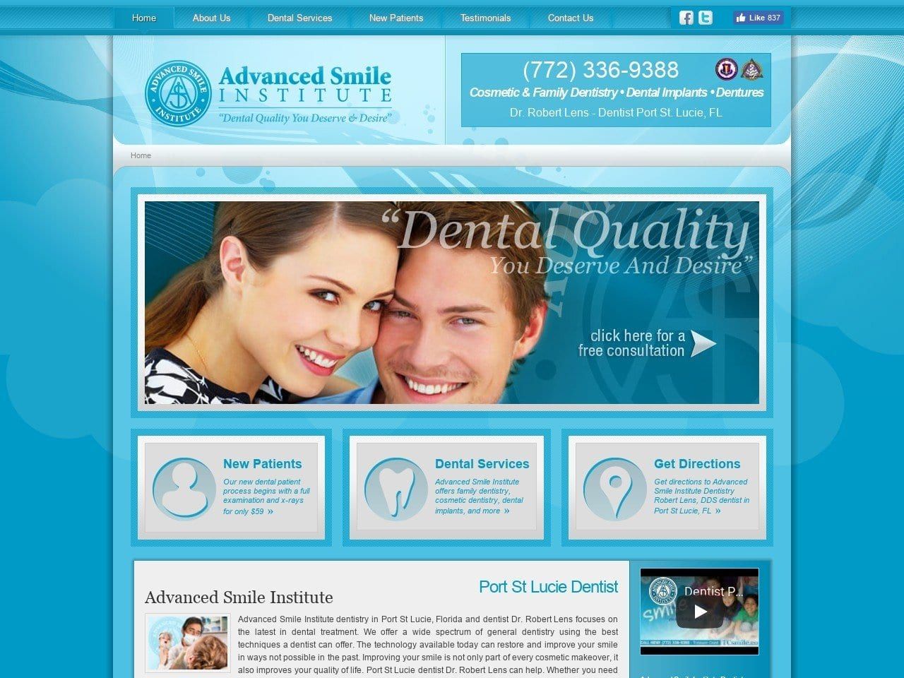 Advanced Smile Institute Dentist Website Screenshot from tcsmile.com