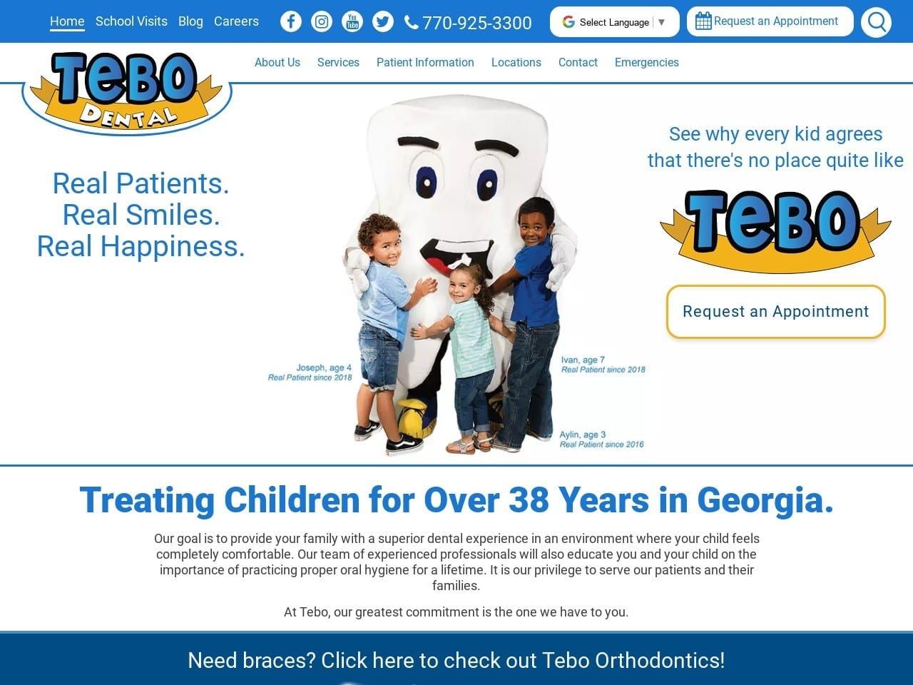 Tebo Family Dentist Website Screenshot from tebodental.com