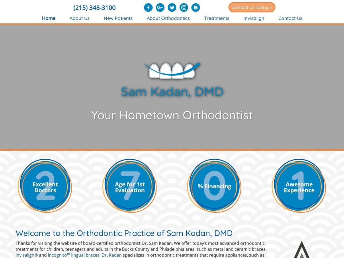 Dr. Sam Kadan DMD Orthodontist Website Screenshot from teethsostraight.com