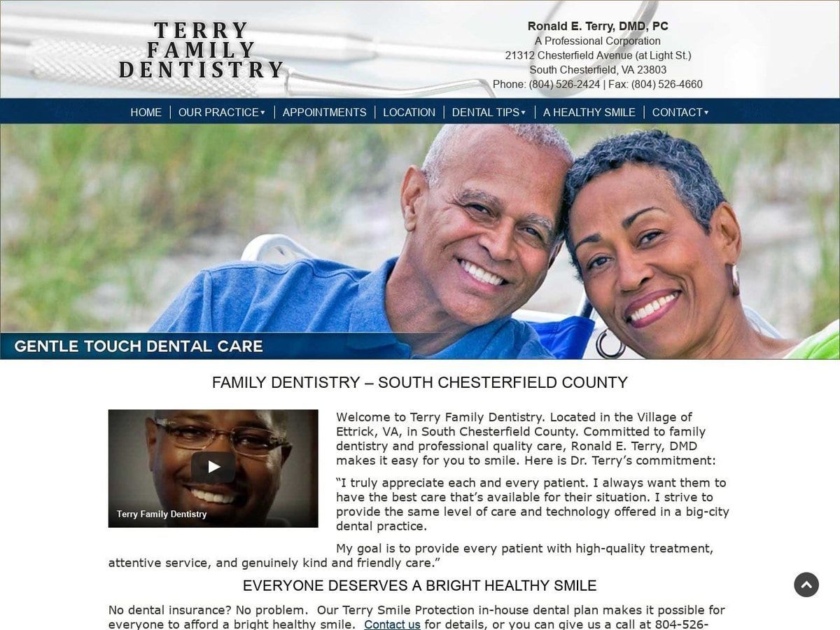 Terry Family Dentistry Website Screenshot from terrydentistry.com