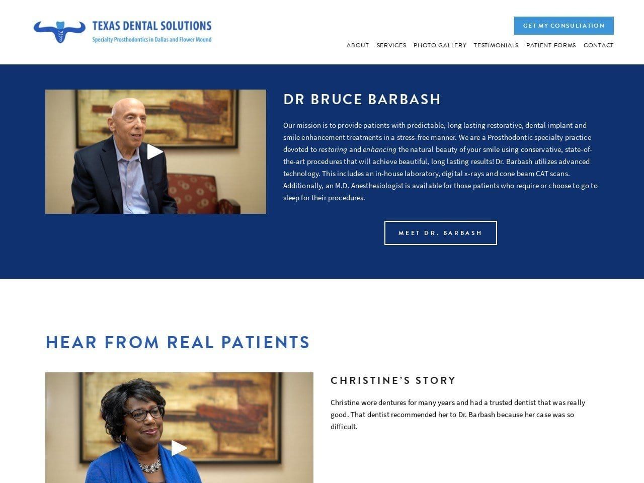 Bruce Barbash DDS Website Screenshot from texasdentalsolutions.com
