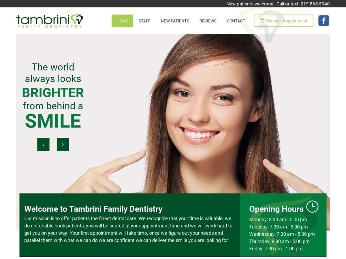 Tambrini Family Dentist Website Screenshot from tfdentistry.com