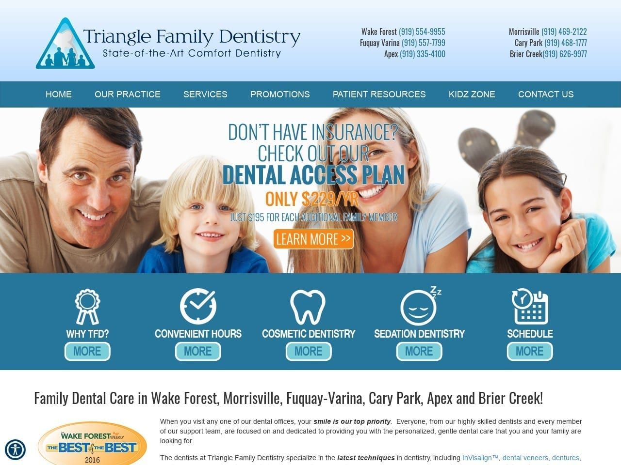 Triangle Family Dentistry Website Screenshot from tfdsmiles.com
