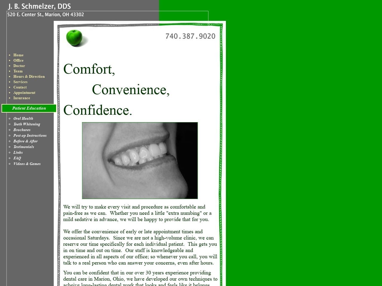 J. B. Schmelzer D.D.S. General Dentist Website Screenshot from themariondentist.com