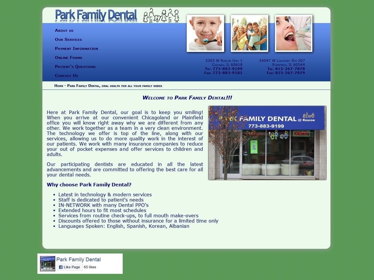 Dr. Inah Park DDS Website Screenshot from theparkfamilydental.com