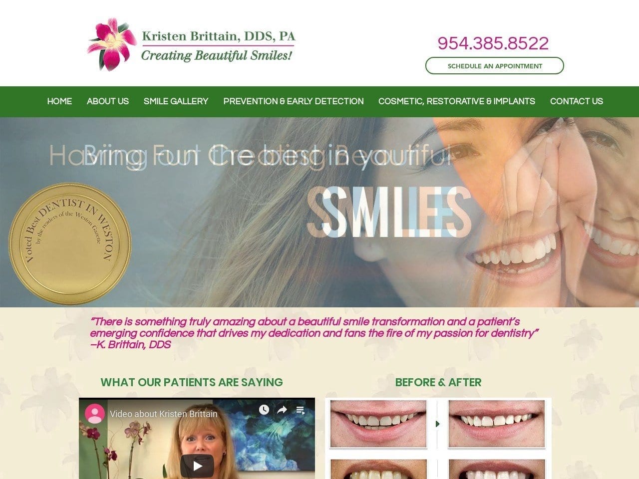 Kristen Brittain DDS PA Website Screenshot from thesmilemaker.com