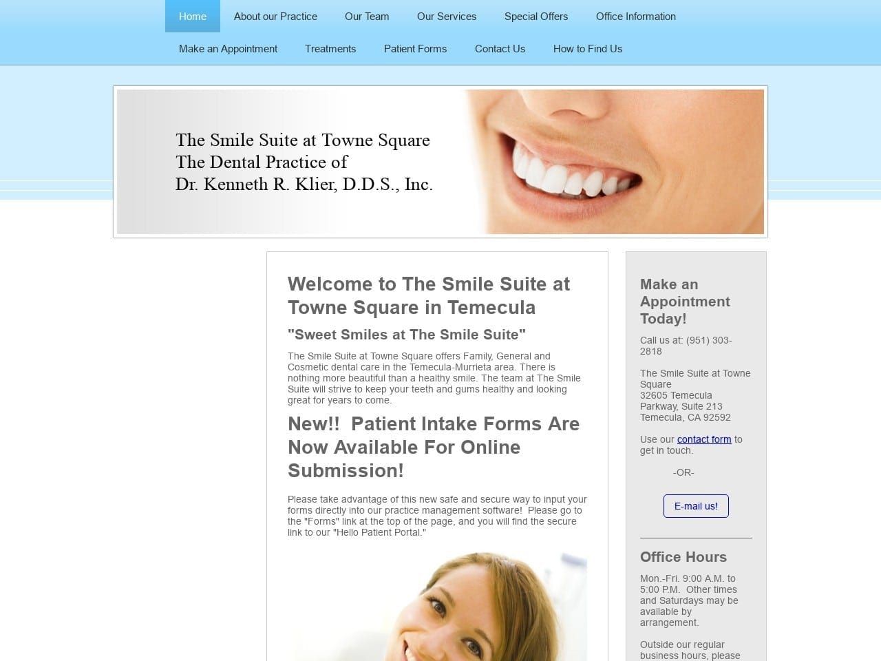 The Smile Suite at Towne Square Website Screenshot from thesmilesuitetemecula.com