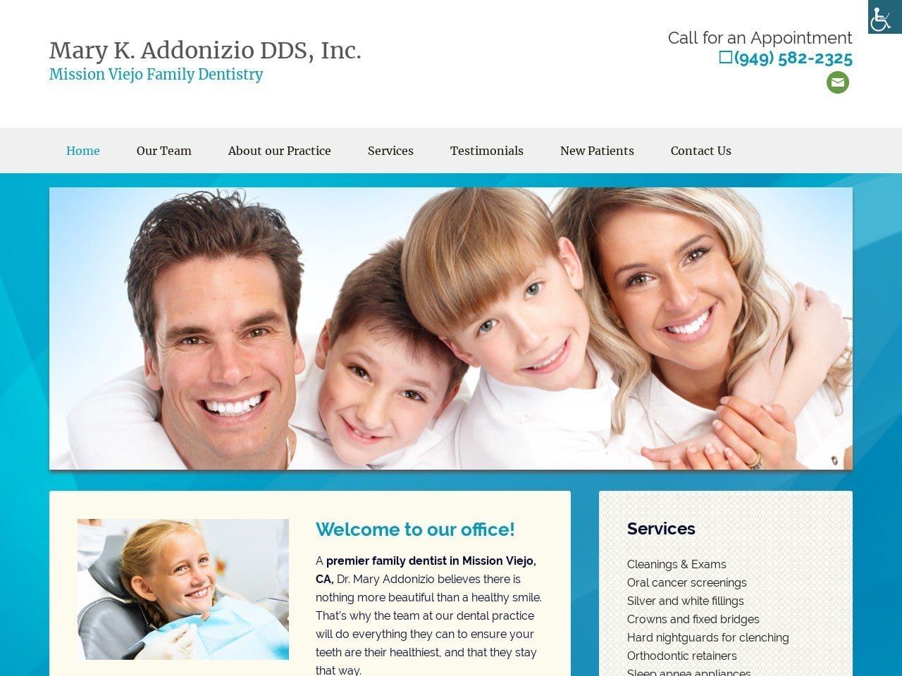 Dr. Mary K. Addonizio DDS Website Screenshot from thetoothmarydds.com