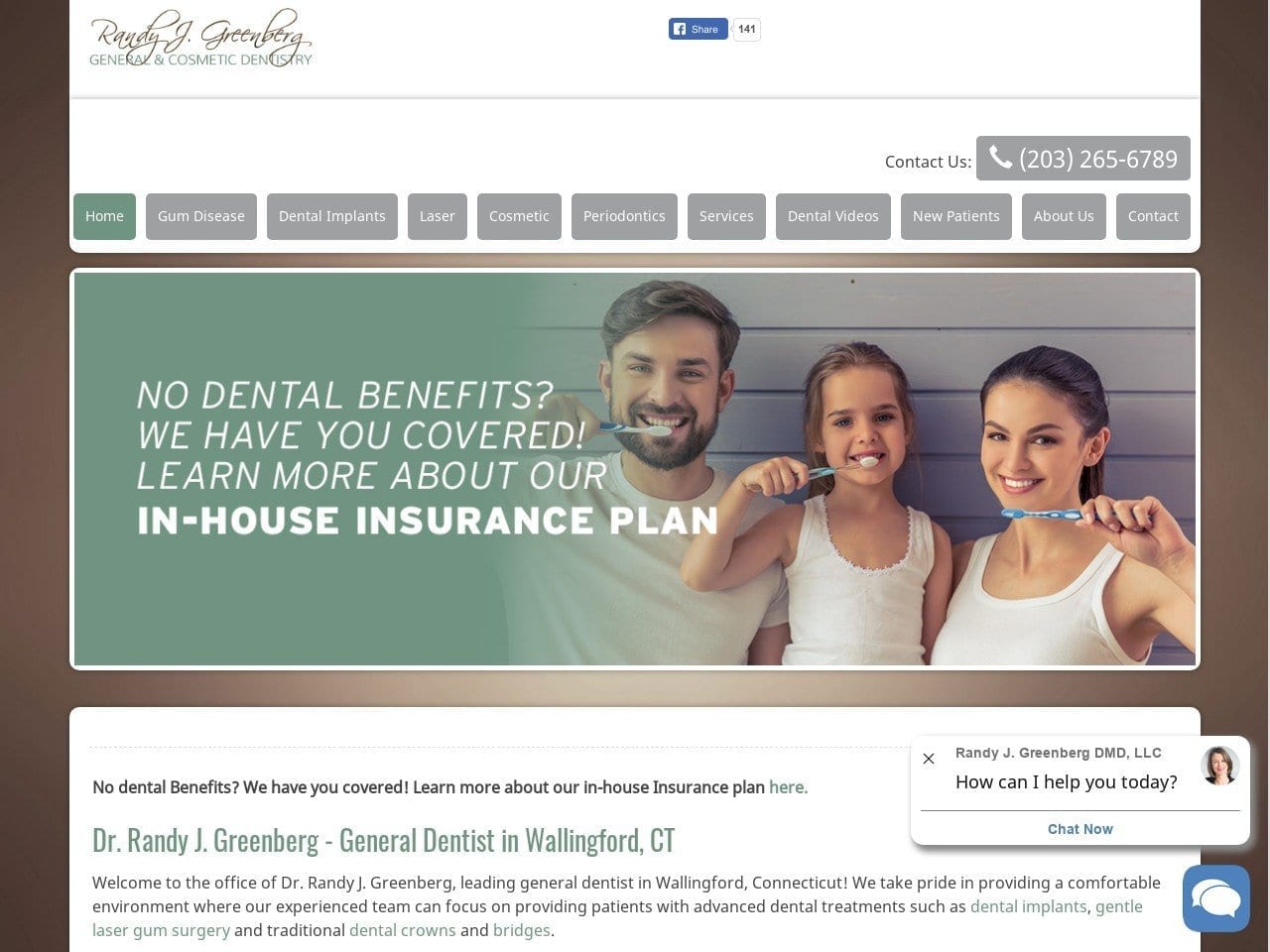 Dr. Randy Greenberg DMD MAGD Website Screenshot from thewallingforddentist.com