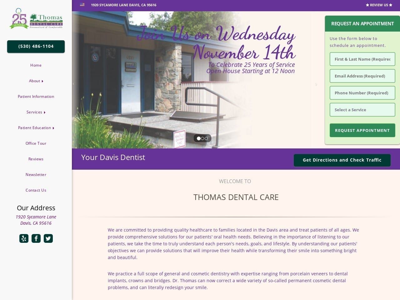 Thomas Dental Care Website Screenshot from thomasdentalcare.com