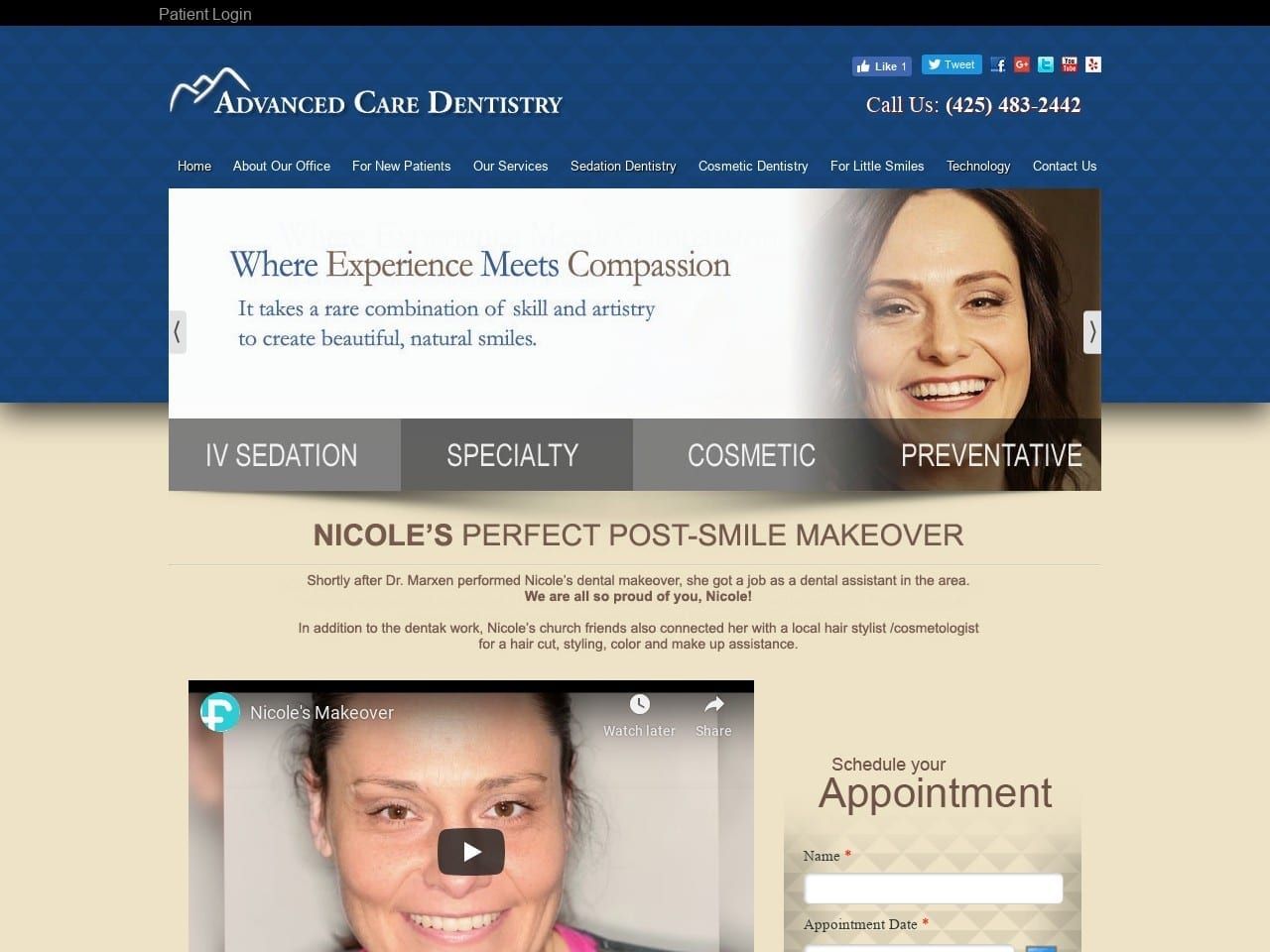 Advanced Care Dentist Website Screenshot from thomasomarxen.com