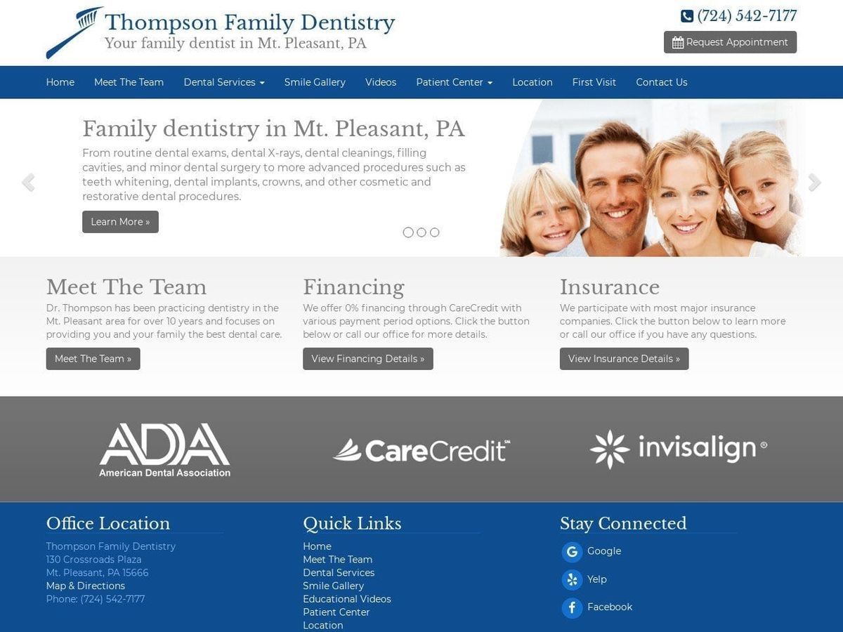 Thompson Family Dentist Website Screenshot from thompsonfamilydentist.com