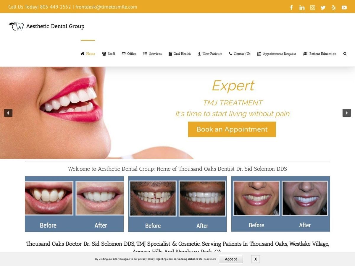 Aesthetic Dental Group Website Screenshot from thousandoaksdentist.com