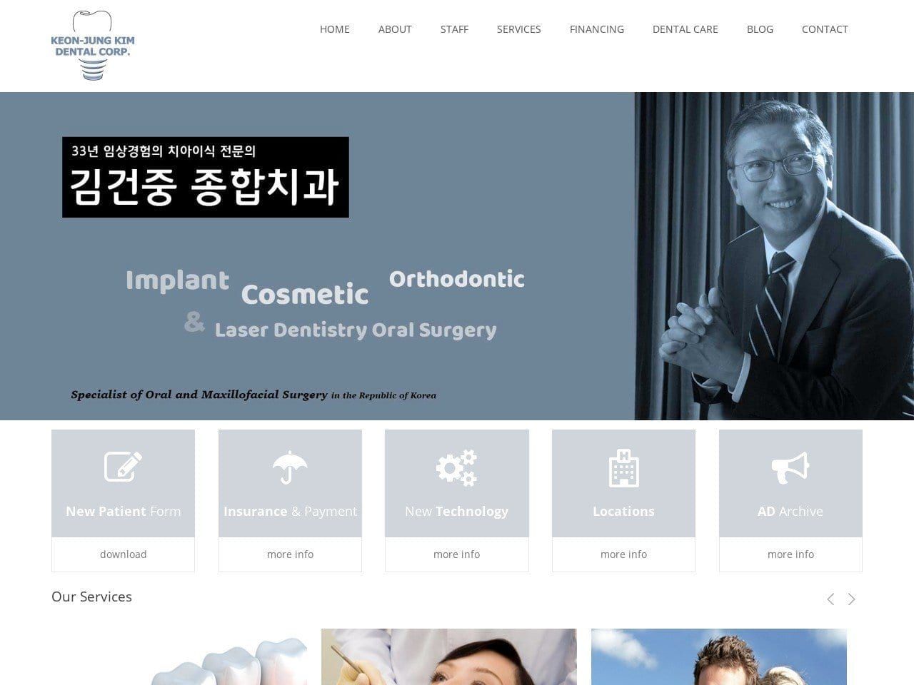Keon Jung Kim Dental Corporation Website Screenshot from timkimdental.com
