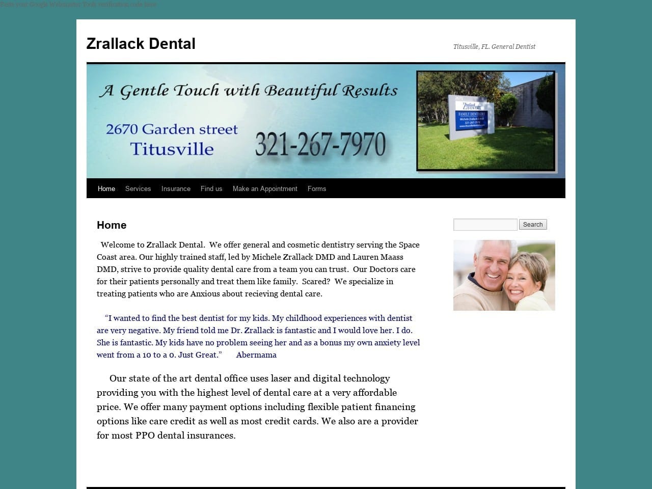 Zrallack Dental Inc Hitchner Larry J DDS Website Screenshot from titusvilledentistry.com