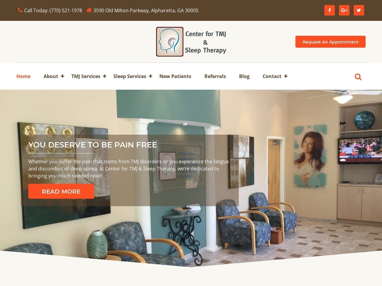Center for TMJ Therapy Website Screenshot from tmdatlanta.com