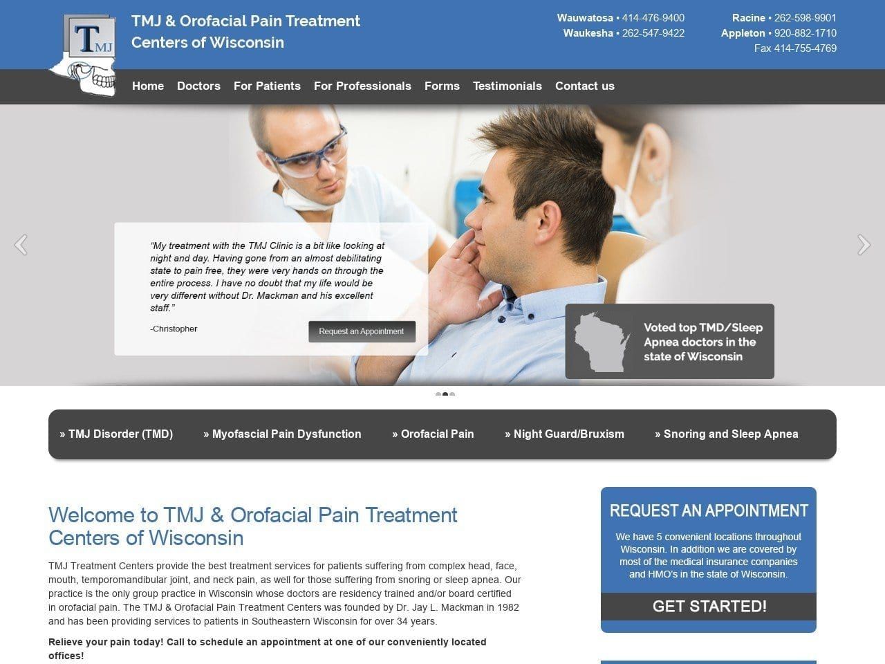 TMJ & Orofacial Pain Treatment Mackman Jay L DDS Website Screenshot from tmjtreatmentcentersofwi.com