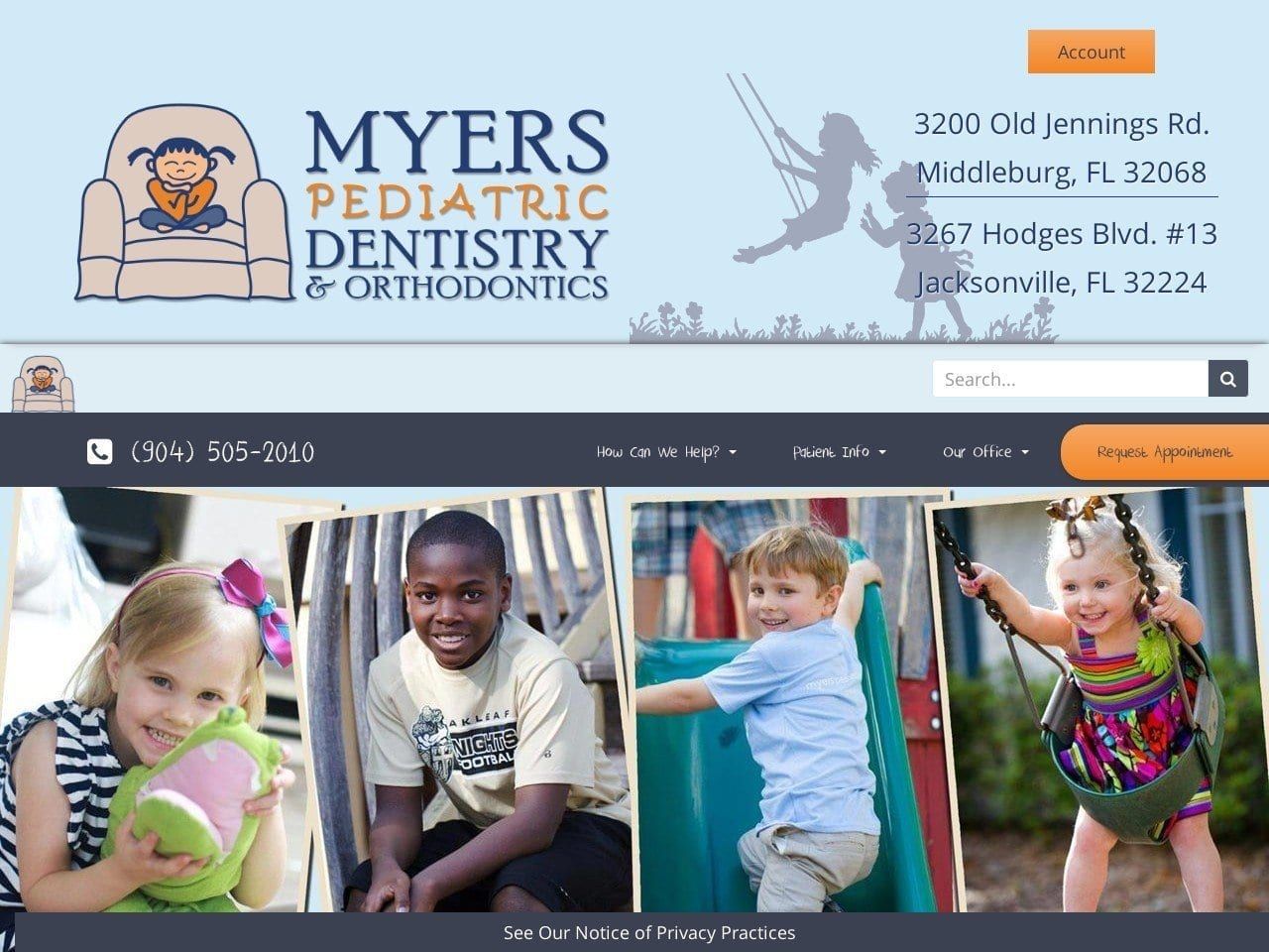 Myers Pediatric Dentistry & Orthodontics Website Screenshot from tooth2tooth.com