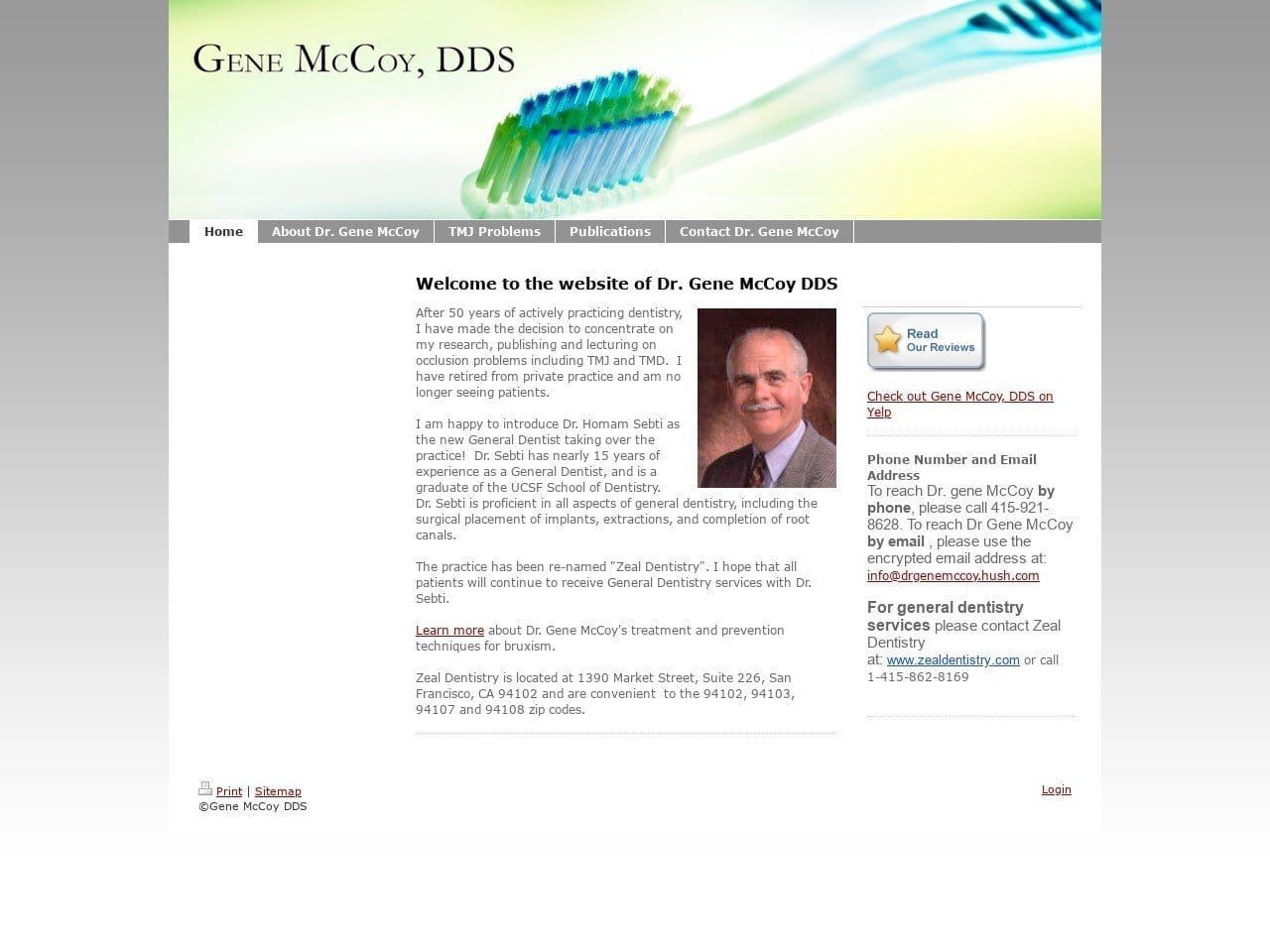 Gene McCoy DDS Website Screenshot from toothcrunch.com