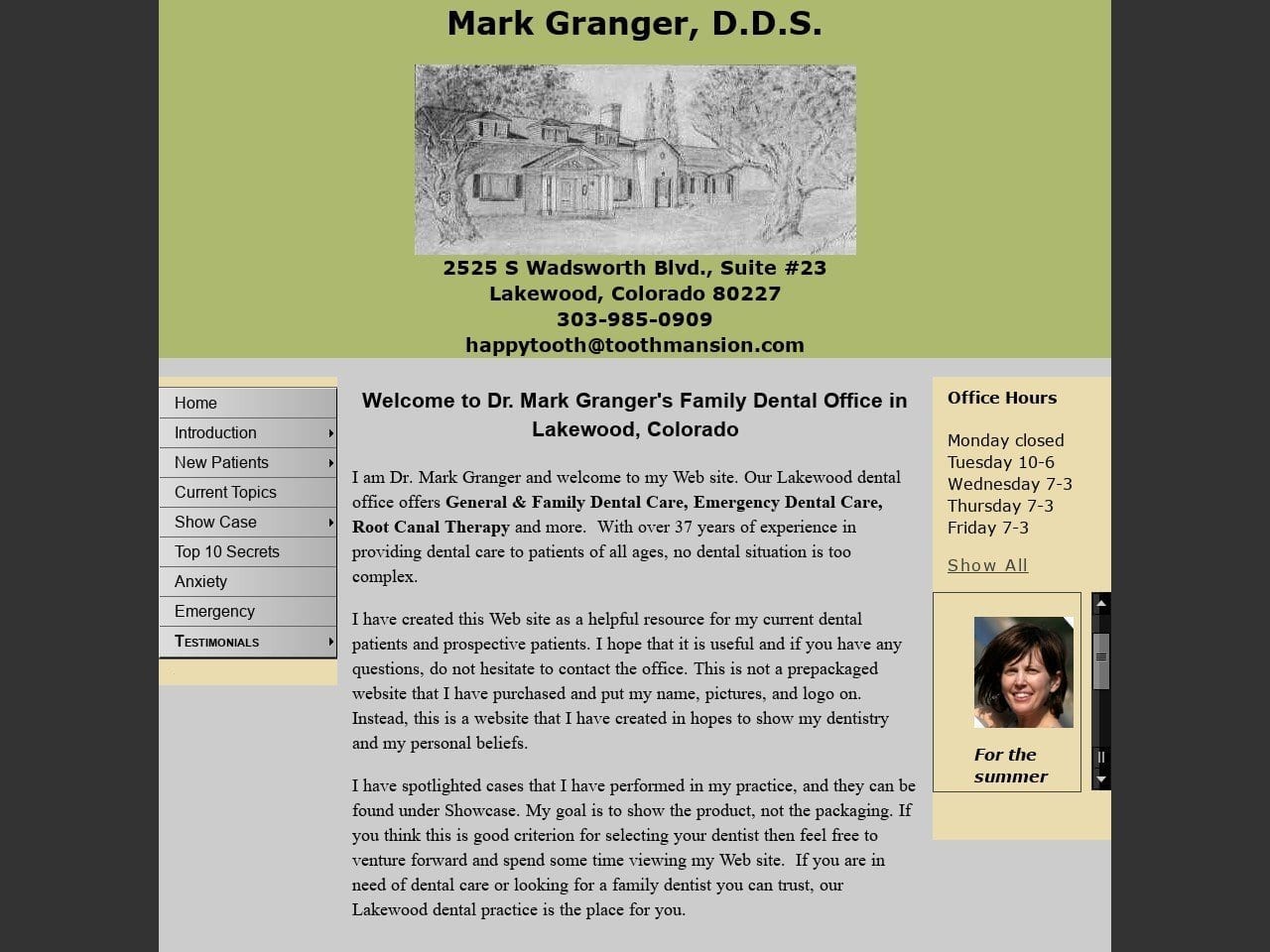 Mark Granger DDS Website Screenshot from toothmansion.com