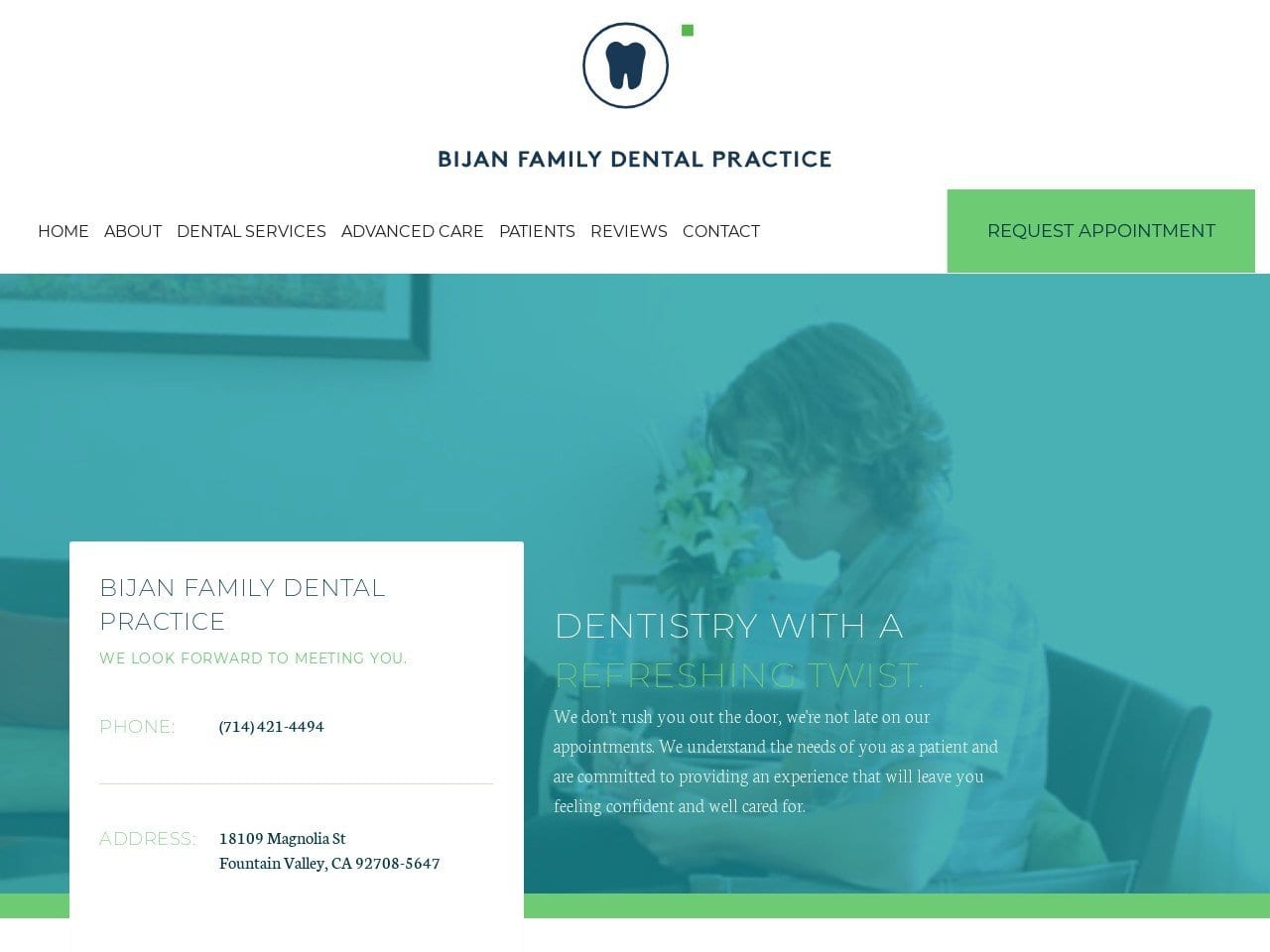 Bijan Family Dental Practice Website Screenshot from toothsleuth.com