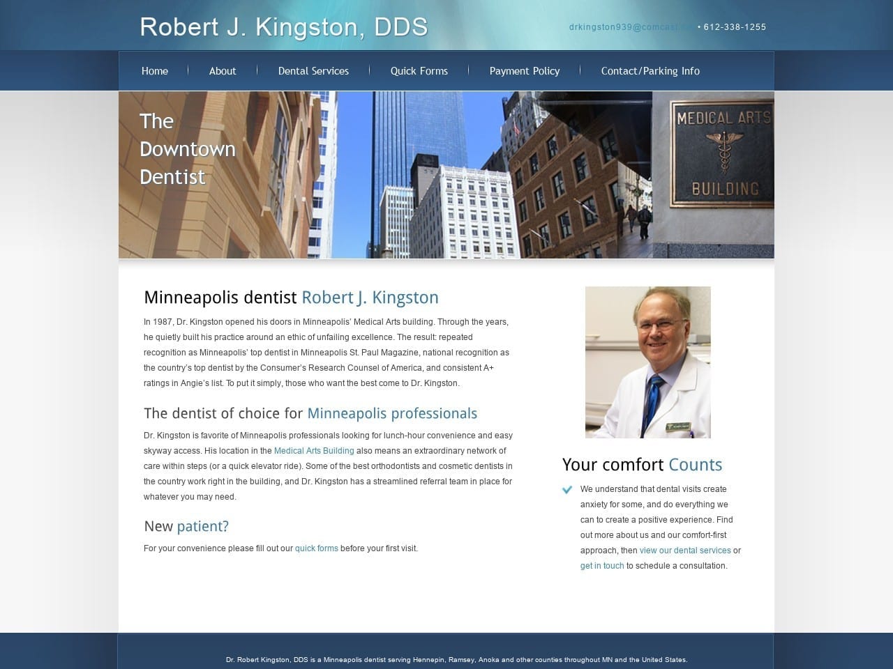 Dr. Robert J. Kingston DDS Website Screenshot from topdowntowndentist.com