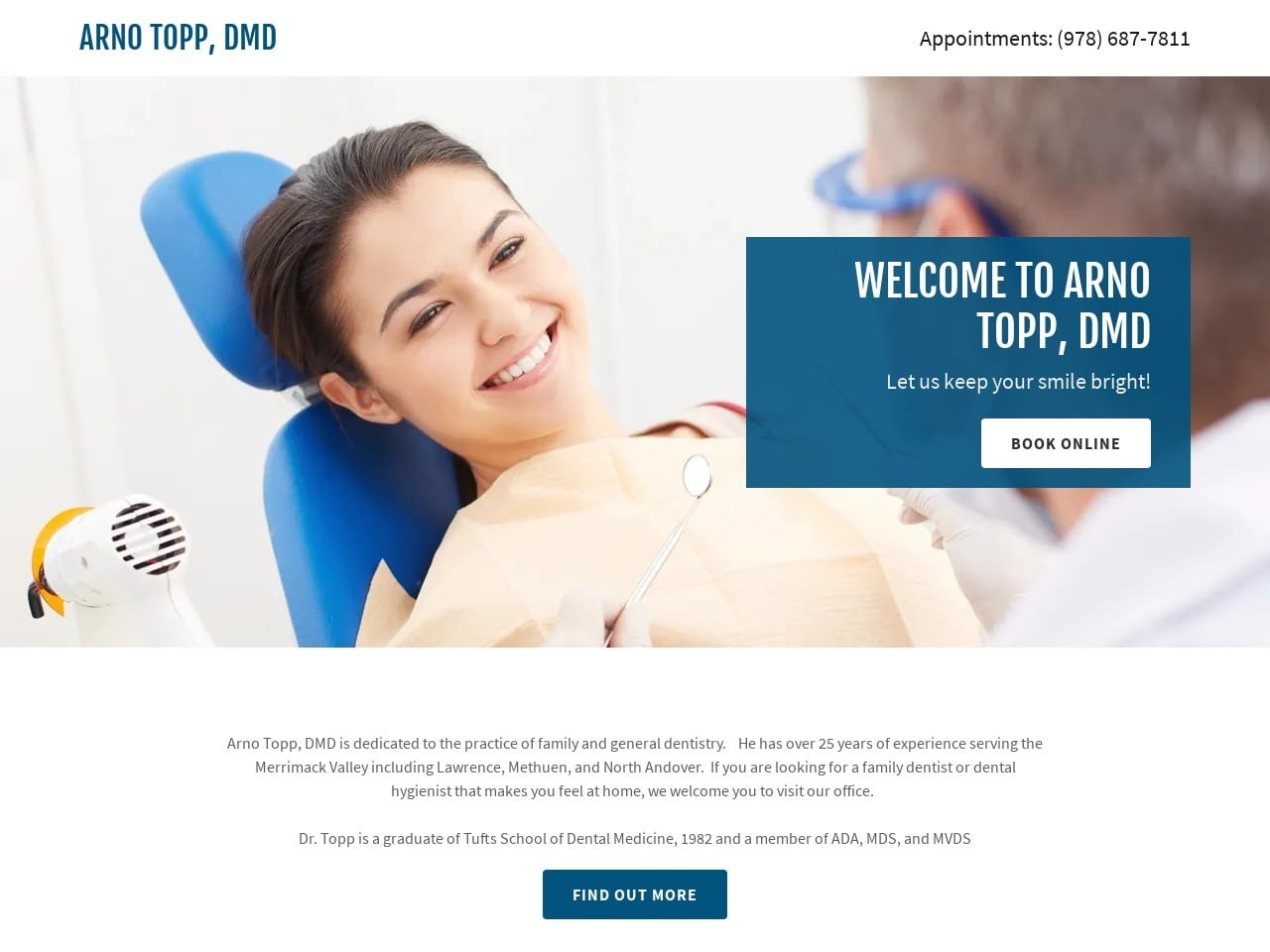 Arno Topp DMD Website Screenshot from toppdentist.com