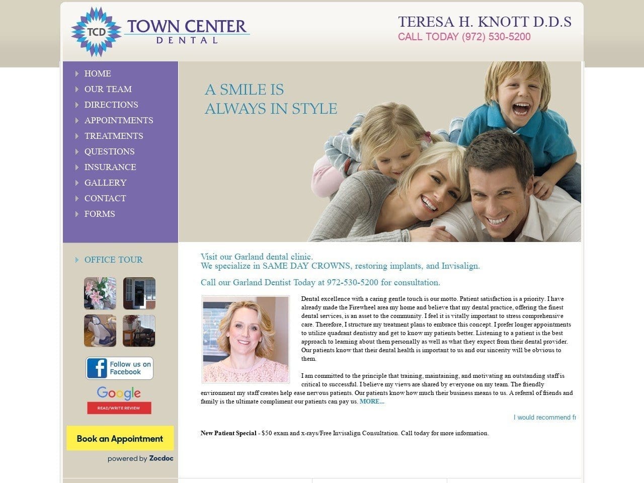 Dr. Teresa H. Knott DDS Website Screenshot from towncenterdentalgarland.com