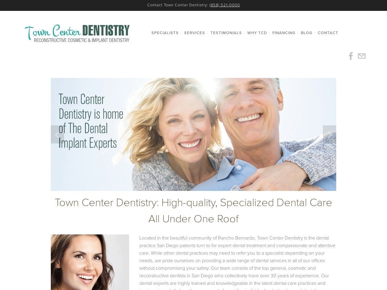 Town Center Dentistry Website Screenshot from towncenterdentistrysd.com