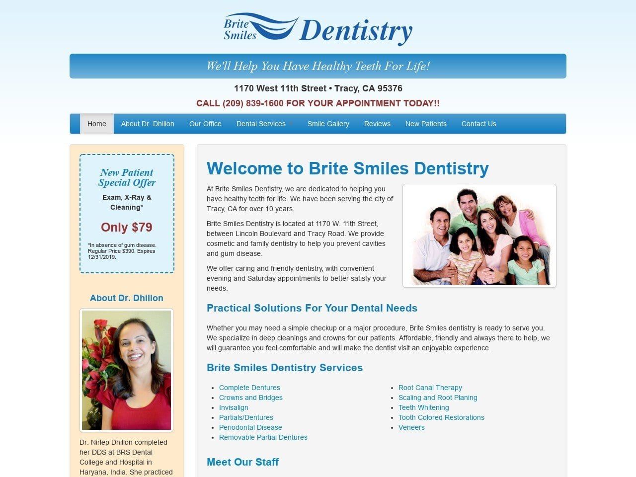 Brite Smiles Dentist Website Screenshot from tracydentaloffice.com