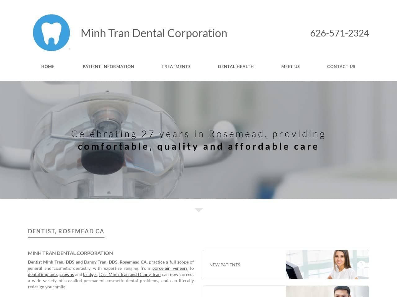Minh Tran Dental Corporation Website Screenshot from tranfamilydental.com