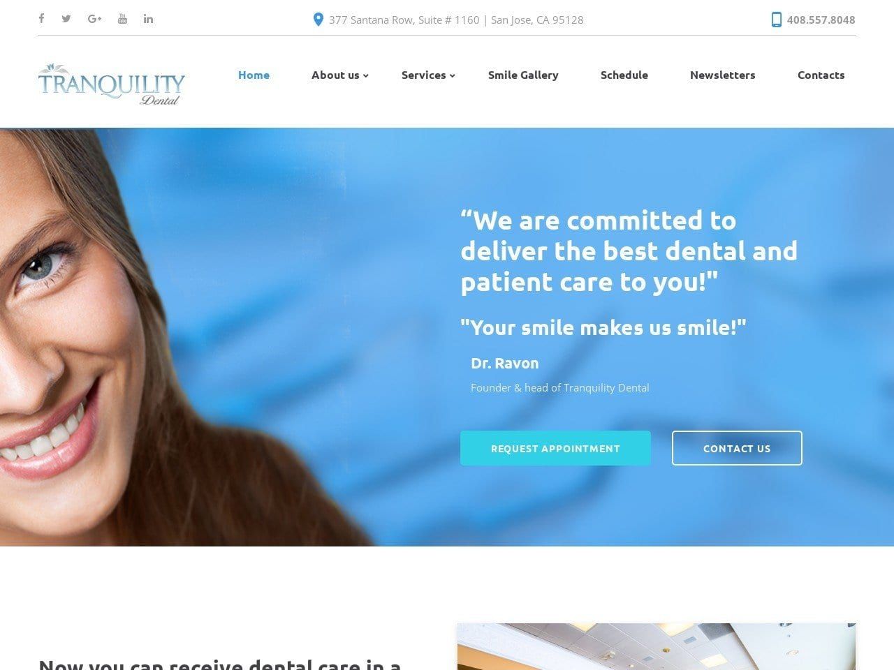Tranquility Dental Spa Website Screenshot from tranquilitydental.com