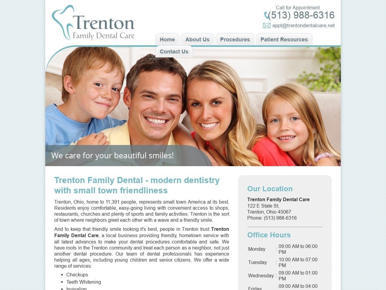 Trenton Family Dental Care Website Screenshot from trentondentalcare.net