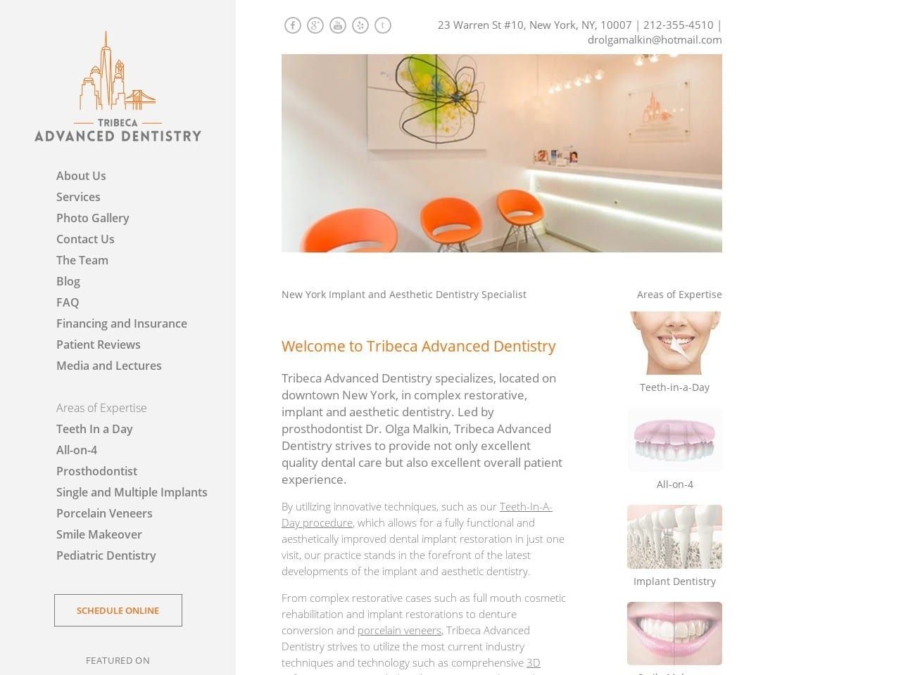 Tribeca Advanced Dentistry Website Screenshot from tribecaadvanceddentistry.com