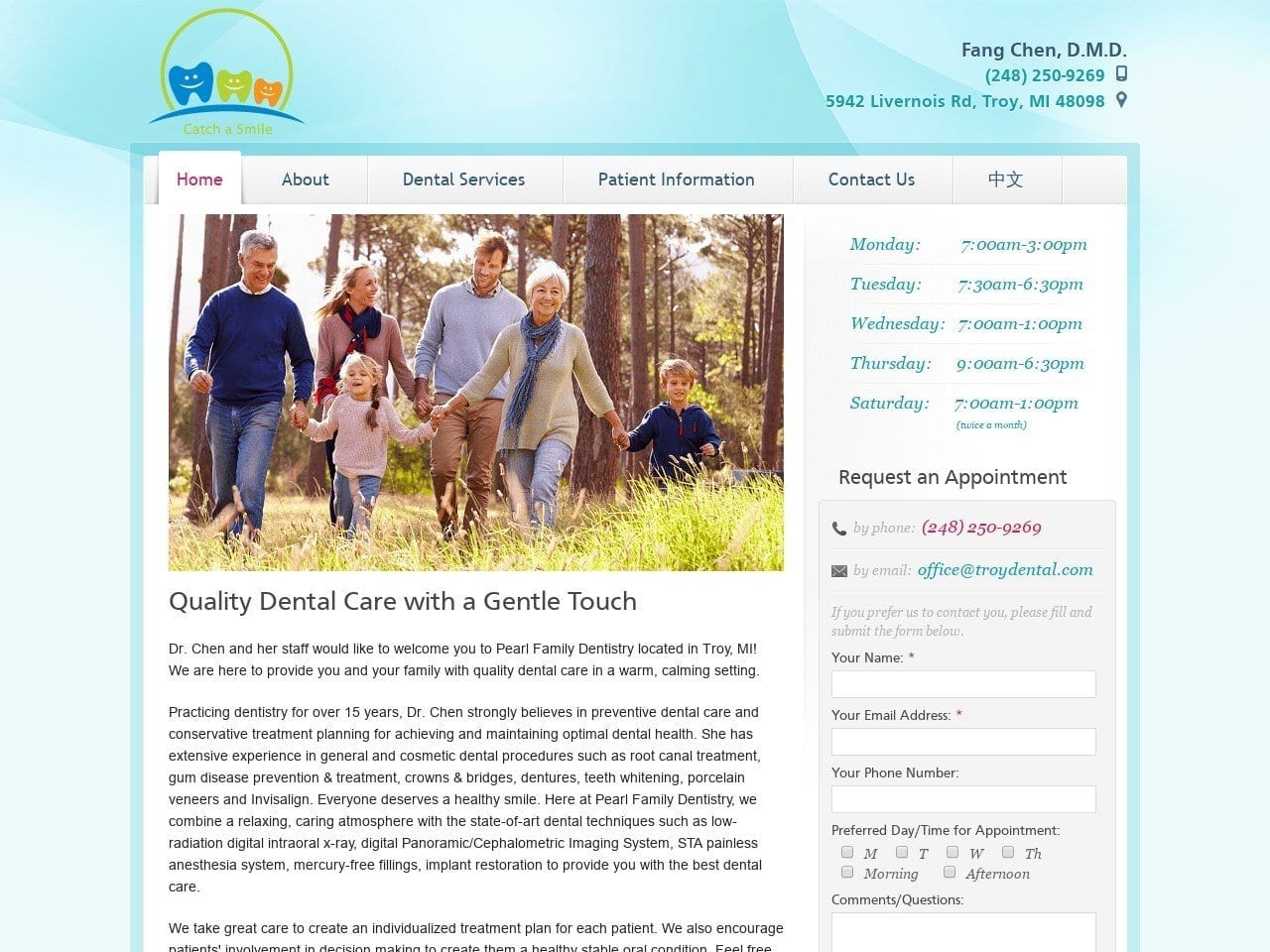 Pearl Family Dentistry Website Screenshot from troydental.com