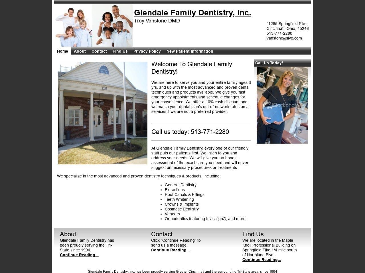 Glendale Family Dentistry Inc Vanstone Troy A DDS Website Screenshot from troyvanstonedmd.com
