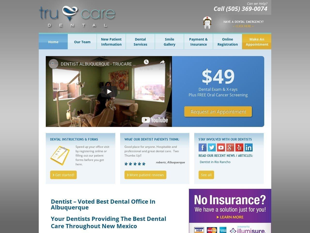TruCare Dental Website Screenshot from trucaredentalnm.com