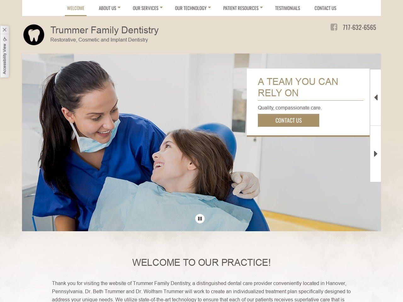Trummer Family Dentistry Website Screenshot from trummerdentistry.com
